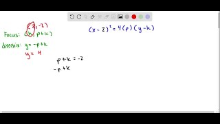 'Find an equation of the parabola with focus (_4,   1) and directrix * = 12. D=D 2'