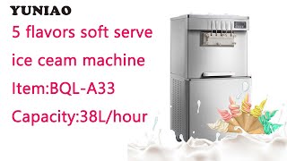 BQL-A33  Soft ice cream machine 5 flavors Frozen Yogurt Ice Cream Machine  Máquina de helado suave