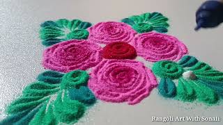 आषाढी एकादशी स्पेशल रांगोळी😍 / Simple Rose Rangoli Design 🌺/ Easy & beautiful Rose Rangoli Design❤️