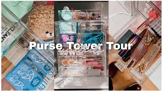 purse tower tour | all of my purse ESSENTIALS  👛 - what's in my purse tower?