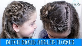 DUTCH BRAID ANGLED FLOWER HAIRSTYLE!