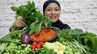 MAKAN LALAPAN MENTAH TANPA NASI SAMBEL TERASI || MAKANAN SUNDA || MUKBANG INDONESIA