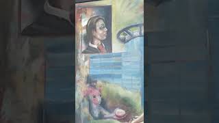 oil painting of girl sitting on a bench thinking of some crazy stuff