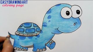 turtle drawing & coloring page || how to draw & coloring blue turtle