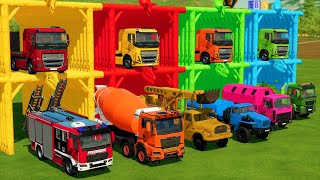 TRANSPORTING BIG COLORED TRUCKS by VOLVO TRANSPORTER TRUCKS! Farming Simulator 22