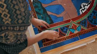 Novosibirsk region, September 18, 2020. The artist collects the details of the stained glass window