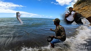 fishing on the shoreline Stephanie let the big monster Tarpon get away she was so frighten