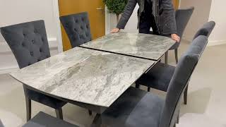 Brooklyn Grey Ceramic Top Extending Dining Table With Metal Base 220cm