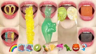 asmr EMOJI FOOD 🌈🍓🍇🥝🍍💎🐬🦖🦁 ICE JELLY CANDY 이모지 먹방 eating sounds