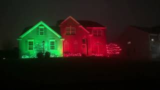 A Red and Green Lighted House for Christmas