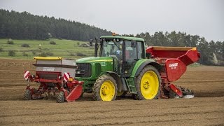 Sázení brambor 2016 - John Deere 7530 + CS150 & John Deere 6620 + GL32B