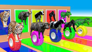 Cow Mammoth Elephant Tiger Gorilla Guess The Right Door ESCAPE ROOM CHALLENGE Animals Tire Game 2023