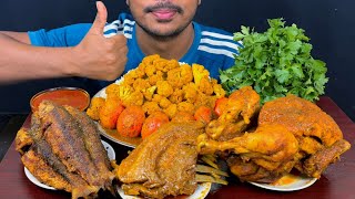 Eating Full Mutton Chaap Curry,Whole Chikhen,Bata Fish Fry,Cauliflower Fry,Egg With Rice | Asmr Show