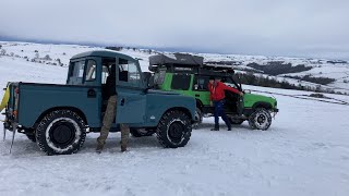 Land Rover series- green laning with keepers cottage in the snow!