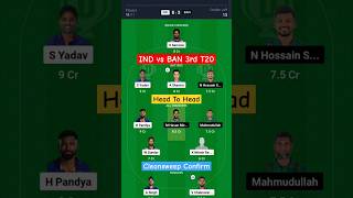 IND vs BAN Today Dream11 Prediction Team || IND vs BAN || #shorts