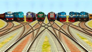 8️⃣ REALISTIC TRAIN'S RUN BY CURVED CROSSING BUMPY BRANCHED RAILROAD TRACKS||train simulator||