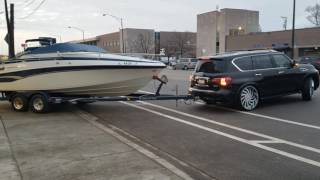 2014 infinity qx56 on 28s with it's 2014 crown line 25' cutty 454 getting detailed.