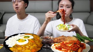 [가족먹방] 직접만든 카레와 돈까스먹방(ft.배추김치,오이고추)/curry mukbang