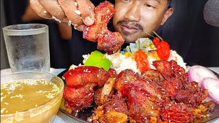 Mukbang spicy fried pork with corn 🌽 soup🤤🌶️🌶️