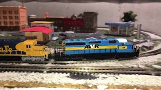 AWVR 1206 In N Scale! Running around my Layout with Santa Fe!