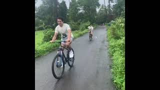 Sara Ali khan and his Brother Ibrahim playing Sykle in rain