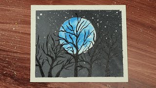 Full Moonlight Night Sky Painting Step By Step / 보름달 풍경화 / Easy Painting Tutorial #shorts