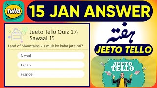 15 January Tellotalk Today Correct Answer | Tellotalk Today Answer | Jeeto Tello