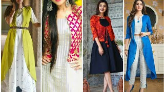 Long jacket style kurti design ideas //short shrug kurti design overcoat kurti design