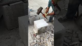 Turning a granite block into unique mushroom stone—this one put up a real fight! 🪓💪