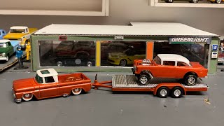 Hot Wheels 55 Chevy Gasser set with 62 Chevy Truck and Trailer