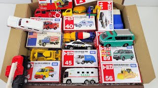 トミカ『緊急車両＆建設車両』ミニカーを同じ絵柄の箱へ収納です☆Tomica Construction & Emergency Vehicles Stored in a Box!