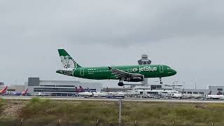 Jet Blue “Boston Celtics livery” Airbus A320-232 landing at Los Angeles International Airport KLAX