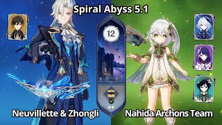 C0 Neuvillette Duo & C0 Nahida Archons Team - Spiral Abyss 5.1 Floor 12 Genshin Impact