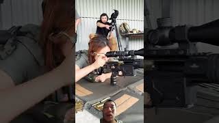 Beautiful female warrior aims her gun #duet #military #soldier  #shots #foryou #edit #beautiful