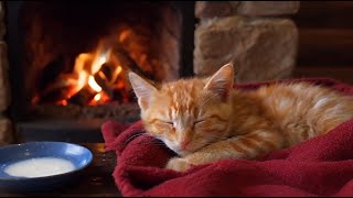 Cozy Sleeping Cat ASMR | Relaxing Fireplace Ambiance with Gentle Purrs