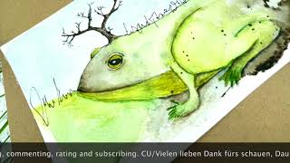 Water colour painting changes direction From scenery to frog