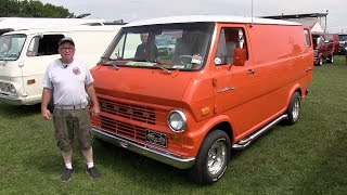 1972 Custom Early Ford Van. "Orange" with Walt Parker at Remember Butler Truck-in.