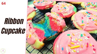 Ribbon Cupcake with simple Butter Cream | Super Moist Colorful Cupcake