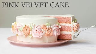 Розовый бархатный торт с итальянским сливочным кремом/ Pink Velvet Cake with Italian Buttercream