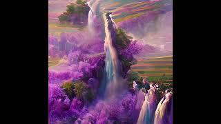 "Lavender fields & waterfalls" Digital Landscape Painting #shorts #ai #Scenery #waterfall #lavender