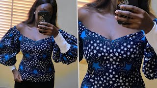 HOW TO CUT AND SEW AN OFF SHOULDER BLOUSE/OFF SHOULDER BLOUSE WITH PUFF SLEEVES