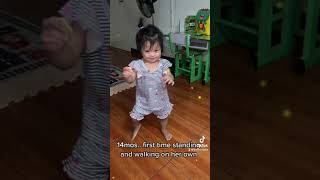 Baby’s first time standing and walking on her own.  #baby #babyshorts #babyfirststeps