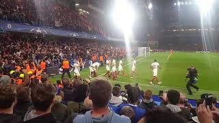 AS Roma players celebrating wonder goal by Edin Dzeko vs. Chelsea at Stamford Bridge in Champions