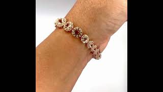 Round & Pear-Cut Simulated Pink Morganite & CZ Rose Gold-Plated Graduated Halo Tennis Bracelet