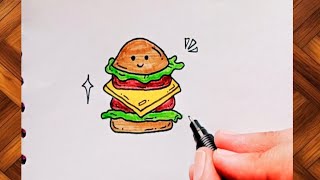 Cute easy drawing😍✏️ | burger drawing 🍔| sketching with fun