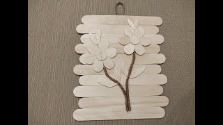 Flower from wooden craft stick for hang on the wall/ DIY easy to make and nice