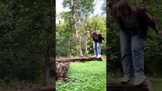 Adventurous Play: Jungle Gym Fun on a Downed Tree!