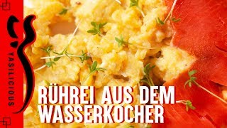 Kochen im Wasserkocher! Der neue Trend? Rührei mit Lachs und Speck!