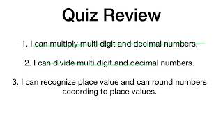 Quiz Multiply and Divide (multi digit with and without decimals)