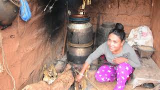 Nepali village girl making local alcohol (Raksi) !!